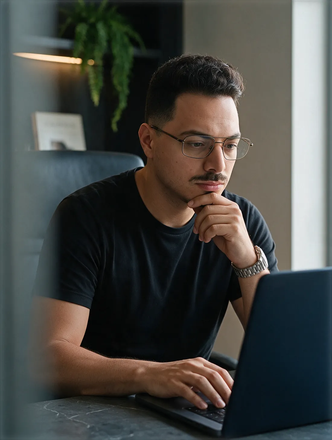 Alexandre Massocato trabalhando no notebook