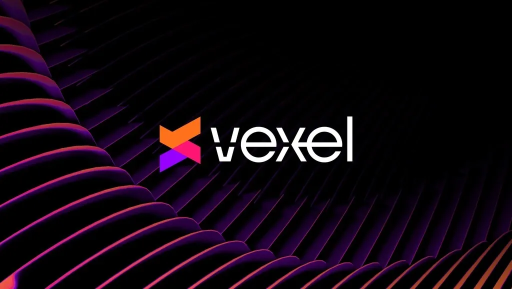 Logotipo da Vexel sobre fundo escuro com linhas de movimento